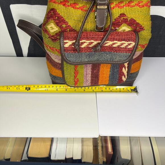Yun Art Kilim Traditional Turkish Backpack Woven Carpet Leather Yellow - Picture 3 of 13